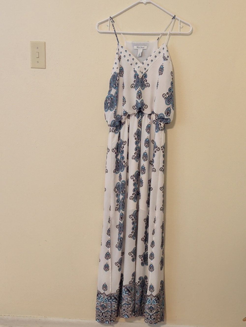 White House Black Market White and Blue Paisley Maxi Sundress